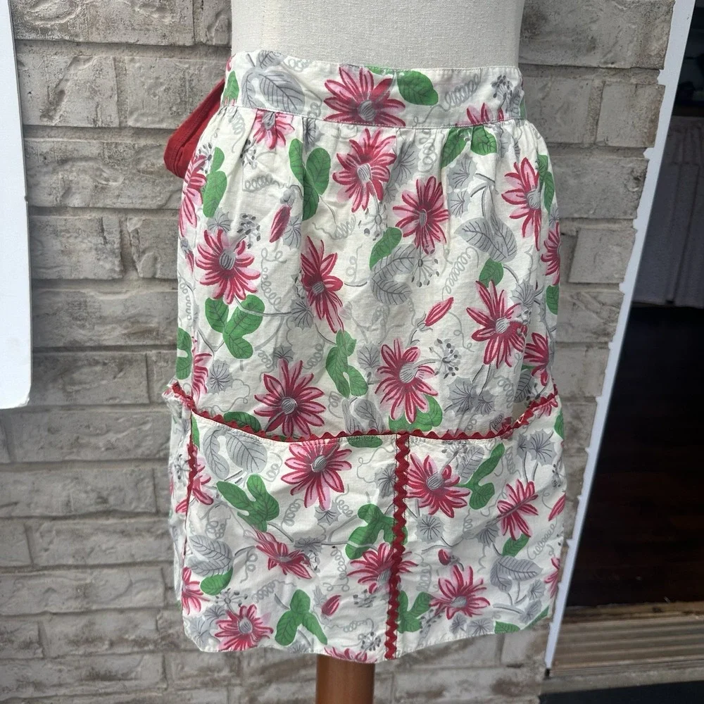 Lot Of 2 Vintage Half Apron Handmade Pockets Tie Back Farmhouse Floral Blue